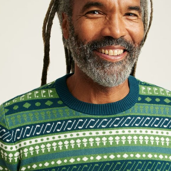 NWT $139 BONOBOS Green Golf Cotton Cashmere Crewneck Fair Isle Sweater Gift MED - Picture 2 of 6